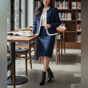 Vintage Pablo Collection Navy Blazer & Pencil Skirt Suit Set